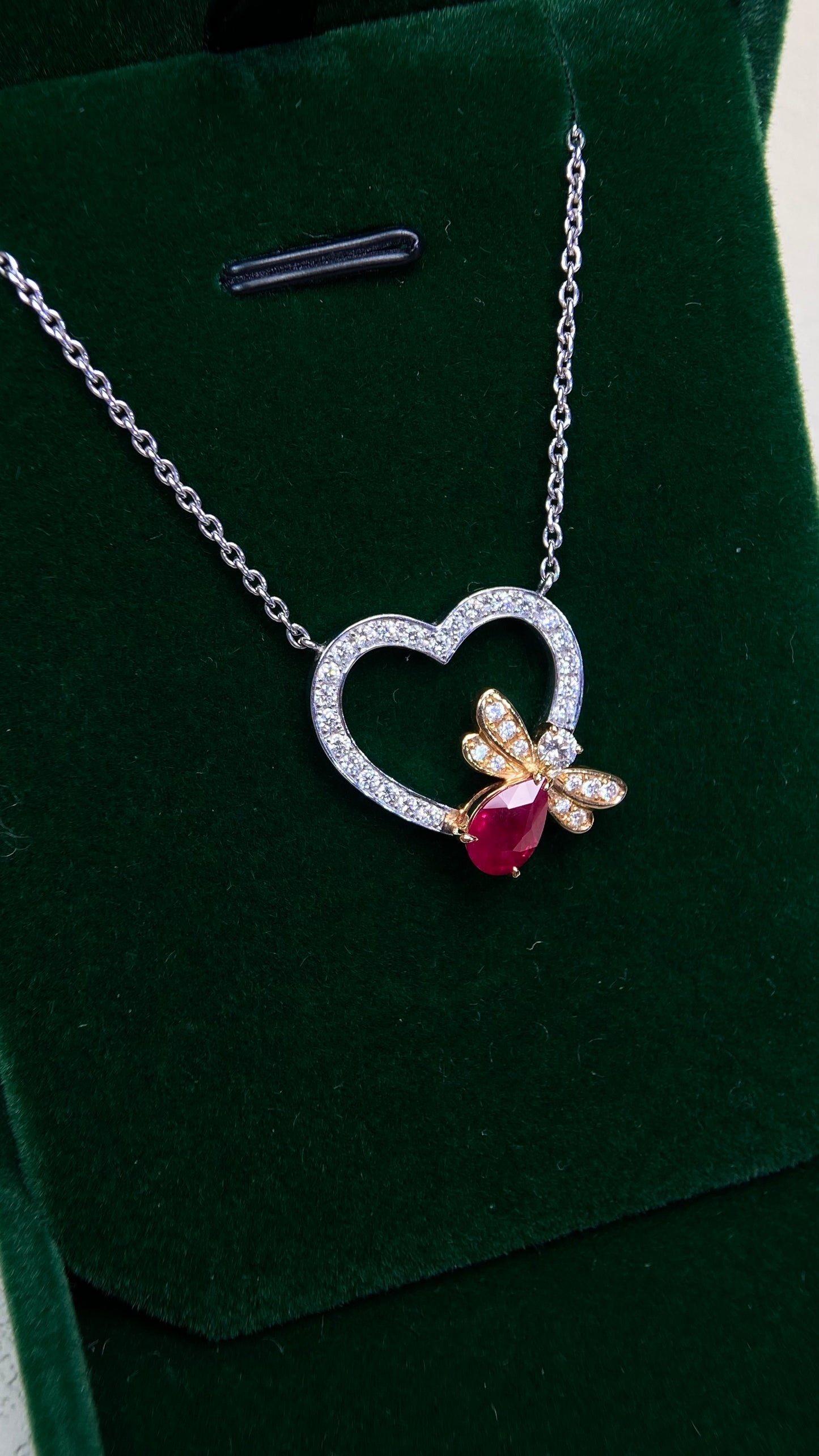 K18 Gold/K18 White Gold&Ruby&Diamond Necklace| Ruby: 1.06ct｜Diamonds：0.43ct｜Japanese Vintage Estate Jewelry -BKCE