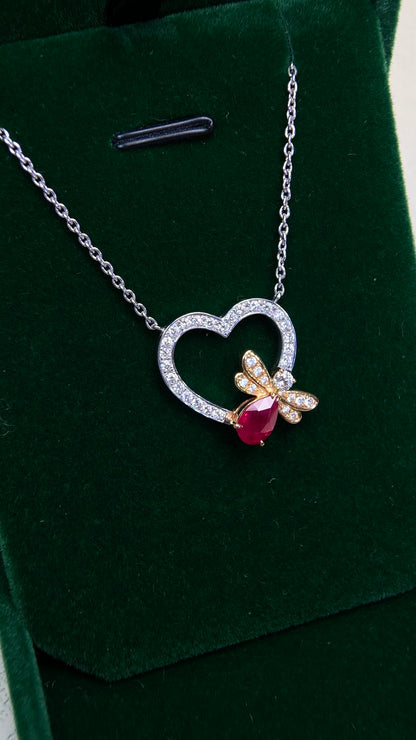 K18 Gold/K18 White Gold&Ruby&Diamond Necklace| Ruby: 1.06ct｜Diamonds：0.43ct｜Japanese Vintage Estate Jewelry -BKCE
