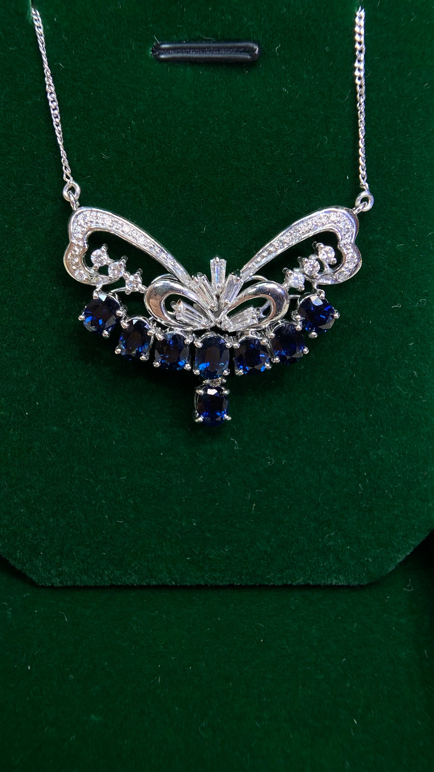 Pt900 Platinum&Sapphire&Diamond Necklace| Sapphires: 4.83ct｜Diamonds：0.70ct｜Japanese Vintage Estate Jewelry -BQHV