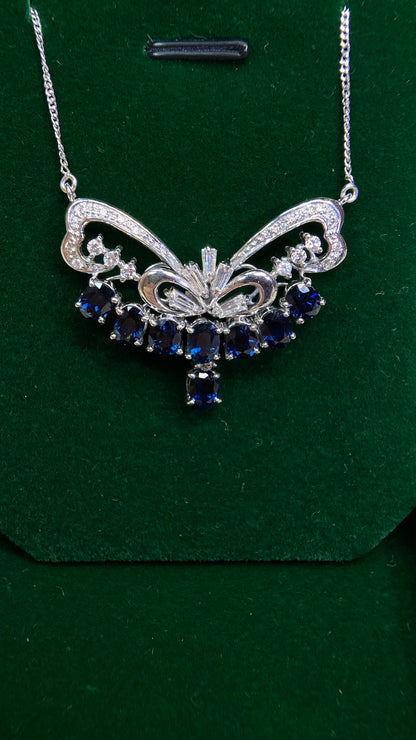 Pt900 Platinum&Sapphire&Diamond Necklace| Sapphires: 4.83ct｜Diamonds：0.70ct｜Japanese Vintage Estate Jewelry -BQHV
