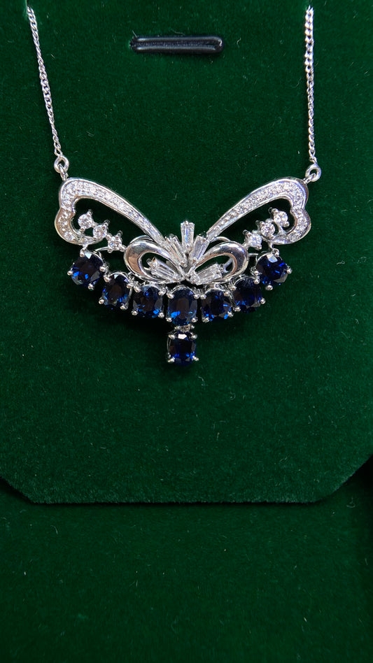 Pt900 Platinum&Sapphire&Diamond Necklace| Sapphires: 4.83ct｜Diamonds：0.70ct｜Japanese Vintage Estate Jewelry -BQHV
