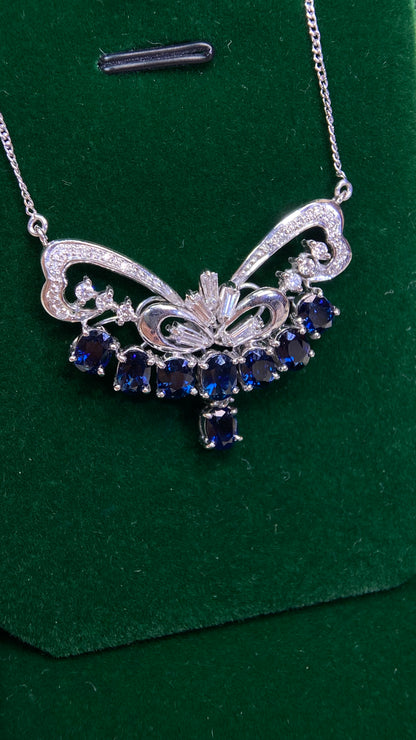 Pt900 Platinum&Sapphire&Diamond Necklace| Sapphires: 4.83ct｜Diamonds：0.70ct｜Japanese Vintage Estate Jewelry -BQHV