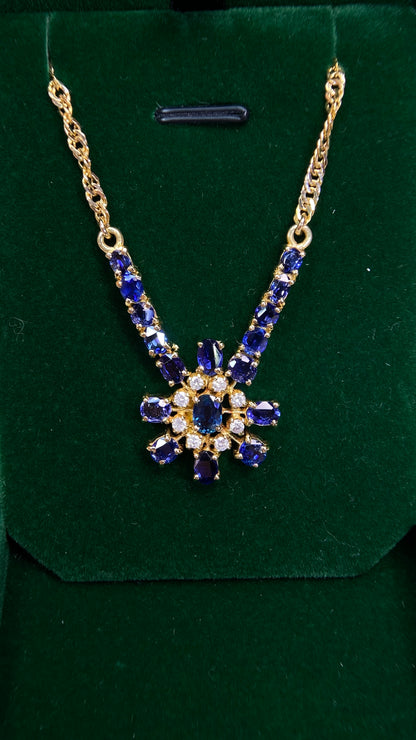 K18 Gold&Sapphire&Diamond Necklace| Sapphires｜Diamonds：0.30ct｜Japanese Vintage Estate Jewelry -BQXM