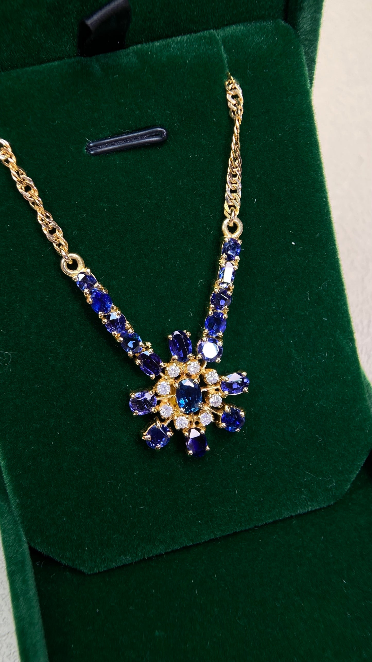 K18 Gold&Sapphire&Diamond Necklace| Sapphires｜Diamonds：0.30ct｜Japanese Vintage Estate Jewelry -BQXM