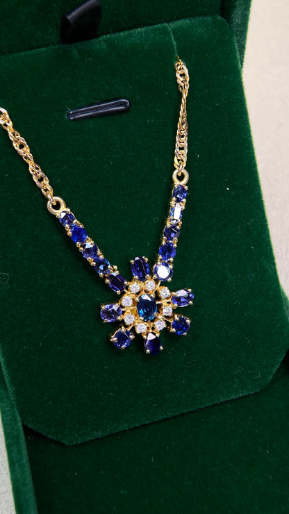 K18 Gold&Sapphire&Diamond Necklace| Sapphires｜Diamonds：0.30ct｜Japanese Vintage Estate Jewelry -BQXM