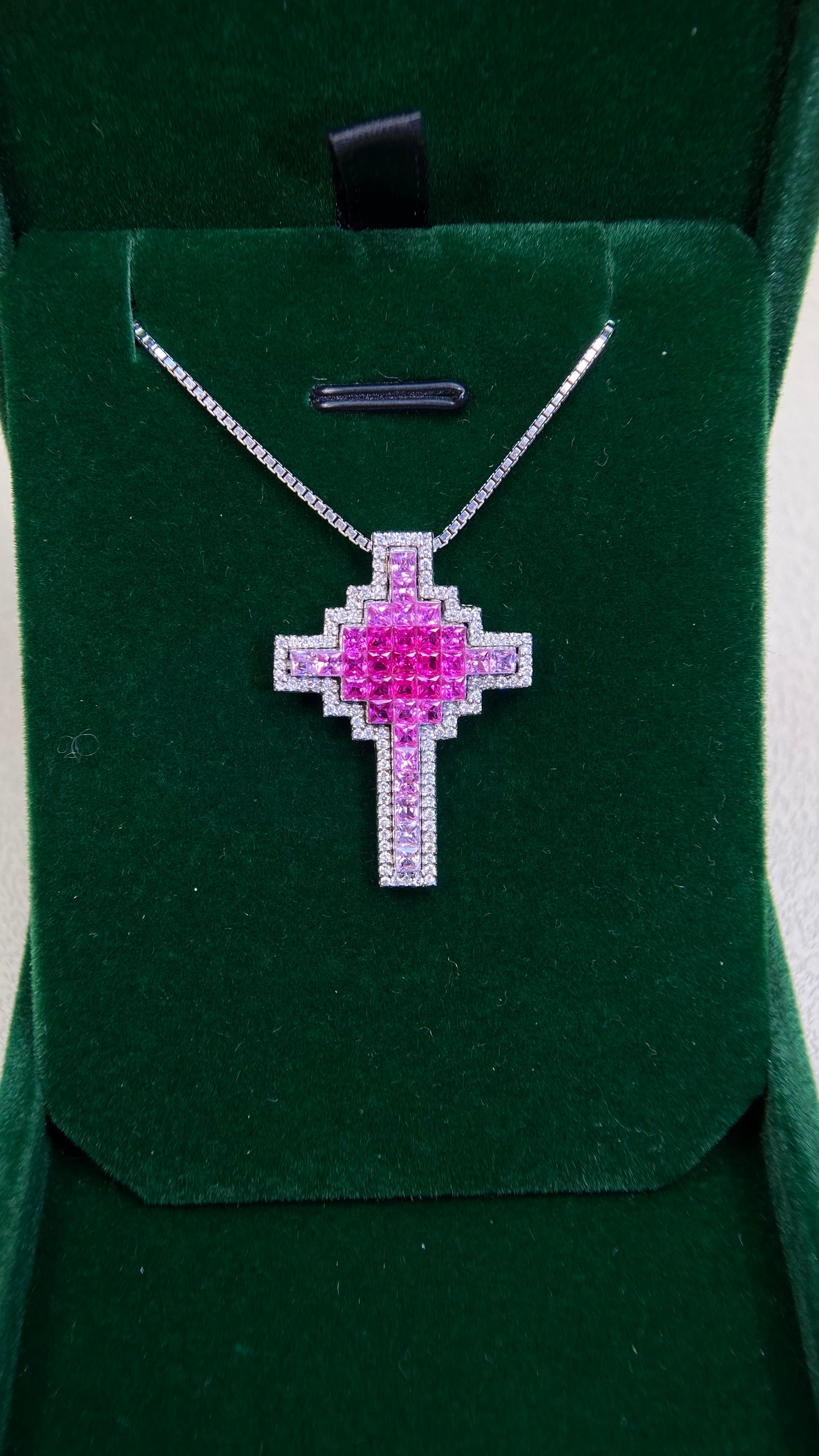 18K White Gold/K18 White Gold&Ruby&Pink Sapphire& Diamond Necklace| Rubys ｜Pink Sapphirs｜Diamonds｜Japanese Vintage Estate Jewelry -BFEV