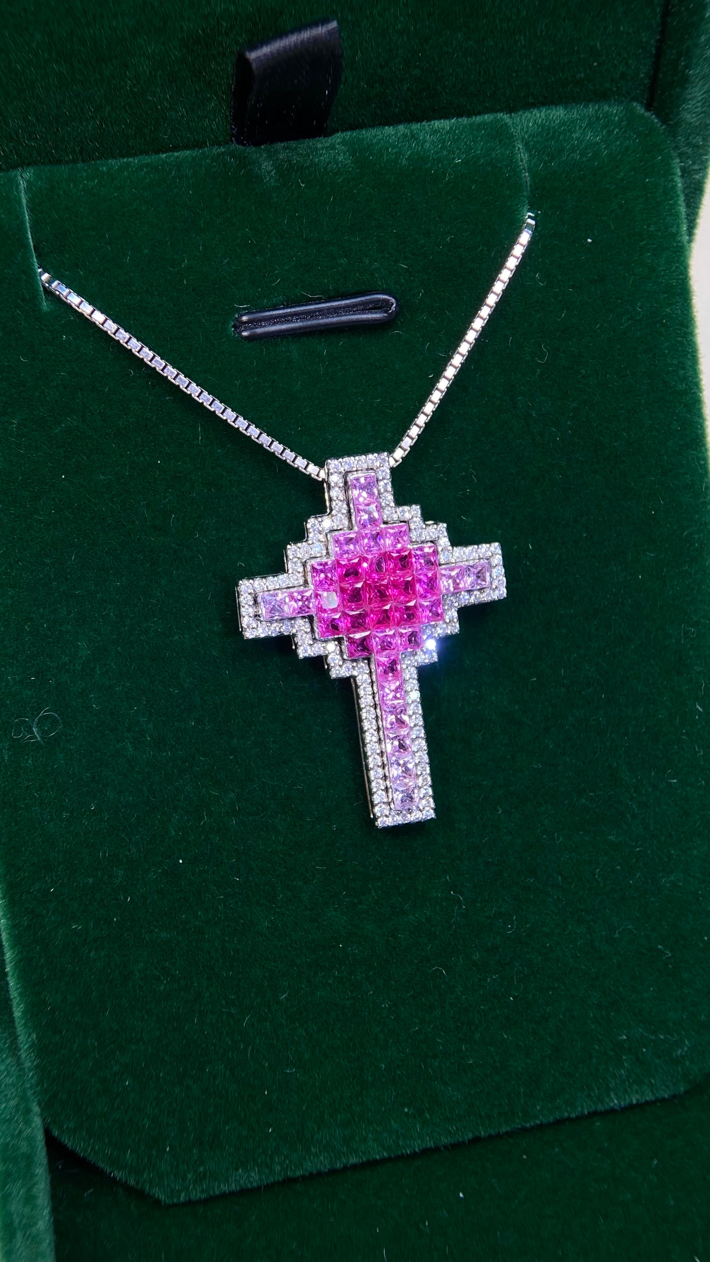 18K White Gold/K18 White Gold&Ruby&Pink Sapphire& Diamond Necklace| Rubys ｜Pink Sapphirs｜Diamonds｜Japanese Vintage Estate Jewelry -BFEV