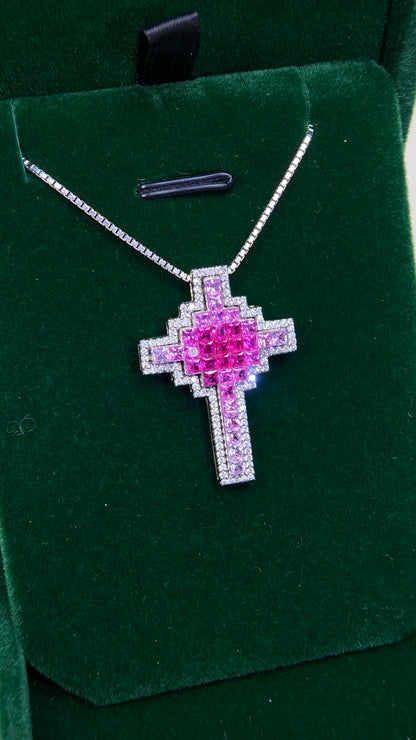 18K White Gold/K18 White Gold&Ruby&Pink Sapphire& Diamond Necklace| Rubys ｜Pink Sapphirs｜Diamonds｜Japanese Vintage Estate Jewelry -BFEV