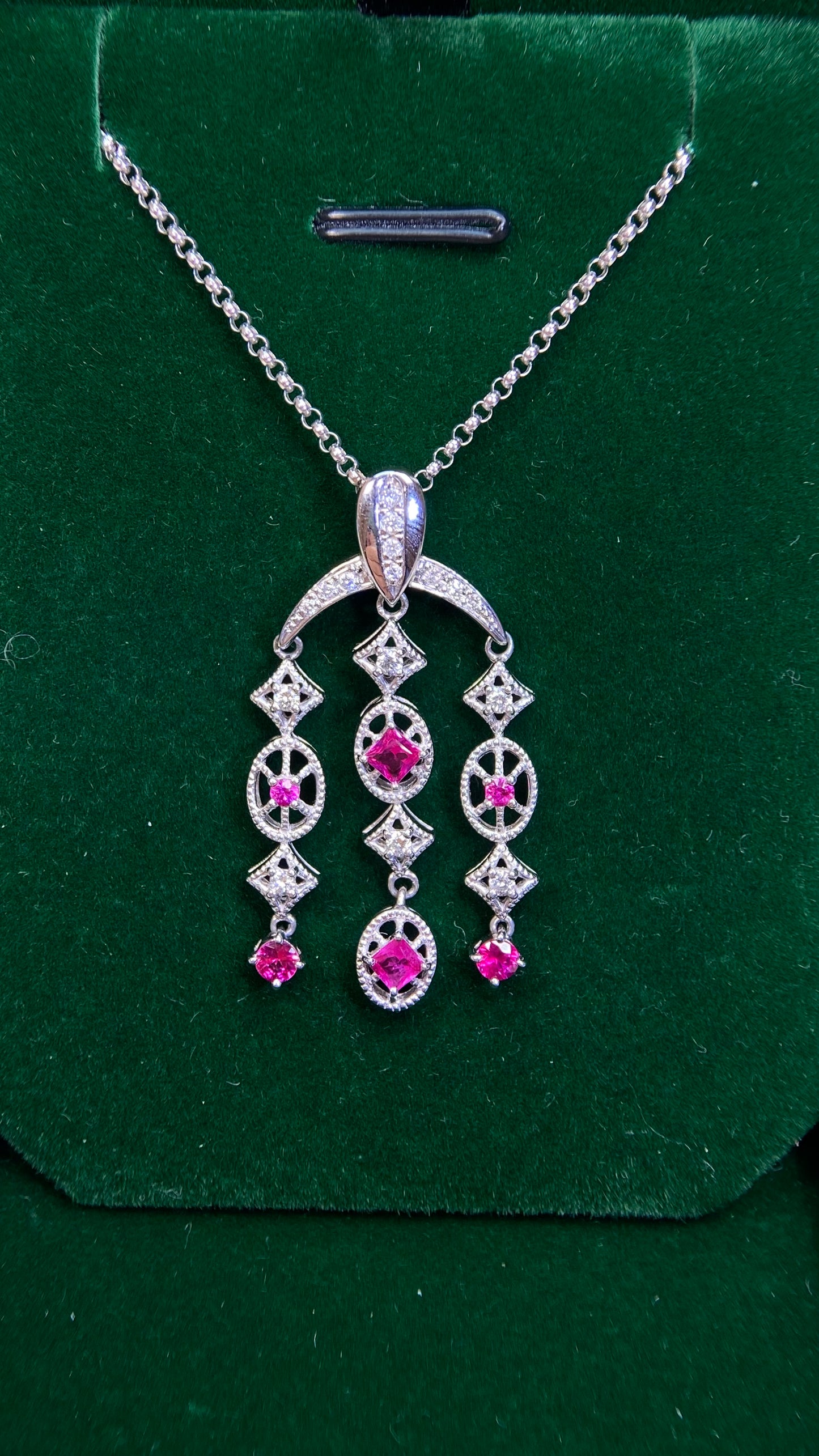 K18 White Gold&Ruby &Diamond Necklace| Rubys: 0.63ct｜Diamonds: 0.20ct｜Japanese Vintage Estate Jewelry -BOTK