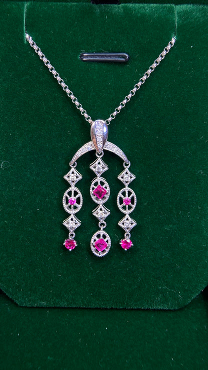 K18 White Gold&Ruby &Diamond Necklace| Rubys: 0.63ct｜Diamonds: 0.20ct｜Japanese Vintage Estate Jewelry -BOTK