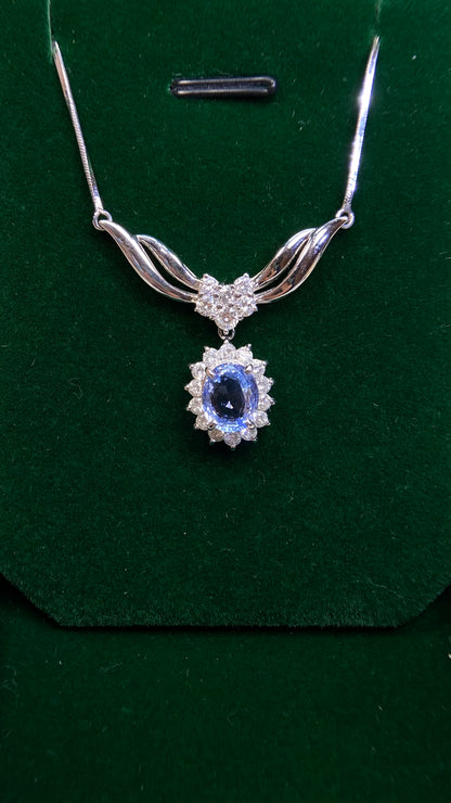 Pt850 platinum&Sapphire&Diamond Necklace| Sapphire: 2.32ct Sri Lanka-No Heat｜Diamonds：0.93ct｜Japanese Vintage Estate Jewelry -BLCP