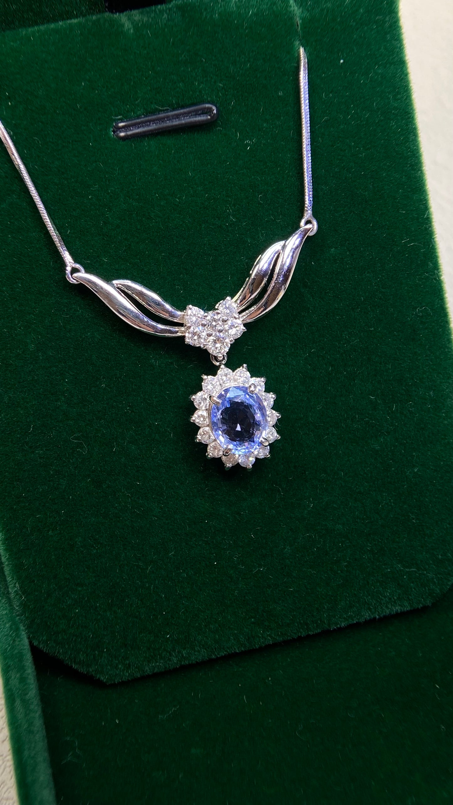 Pt850 platinum&Sapphire&Diamond Necklace| Sapphire: 2.32ct Sri Lanka-No Heat｜Diamonds：0.93ct｜Japanese Vintage Estate Jewelry -BLCP