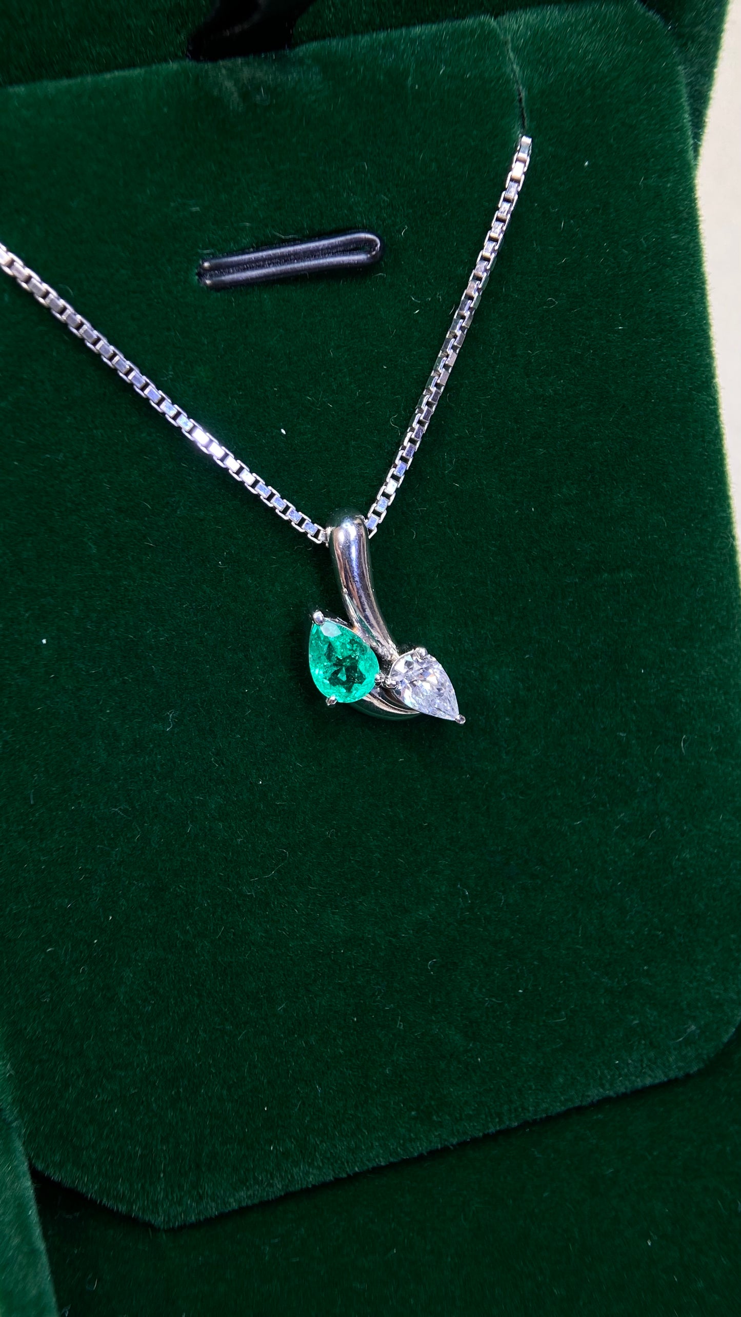 Pt900 platinum/Pt850 platinum&Emerald&Diamond Necklace| Emerald: 0.55ct｜Diamonds：0.38ct｜Japanese Vintage Estate Jewelry -BIFU