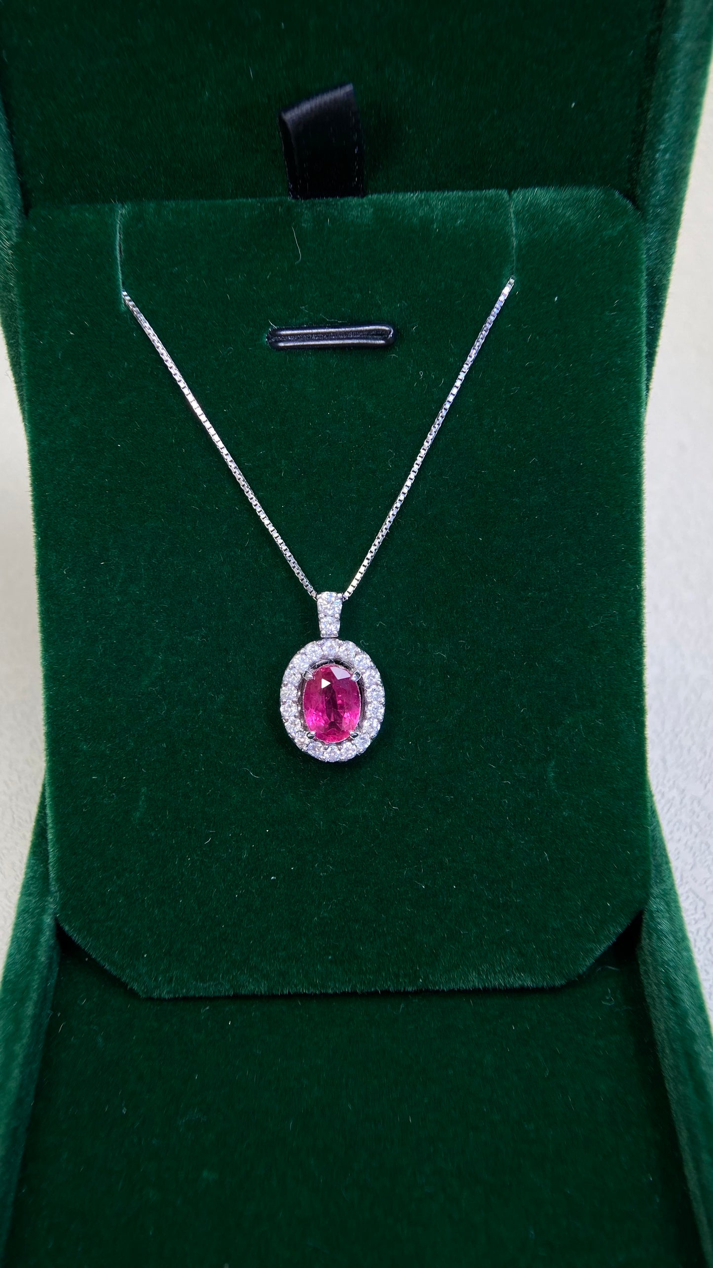 K18 White Gold&Ruby&Diamond Necklace| Ruby: 1.74ct Thailand ｜Diamonds：0.40ct｜Japanese Vintage Estate Jewelry -BAMH