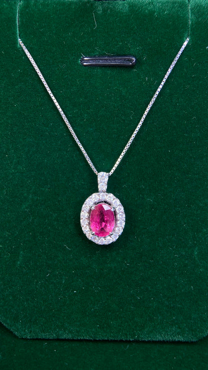 K18 White Gold&Ruby&Diamond Necklace| Ruby: 1.74ct Thailand ｜Diamonds：0.40ct｜Japanese Vintage Estate Jewelry -BAMH