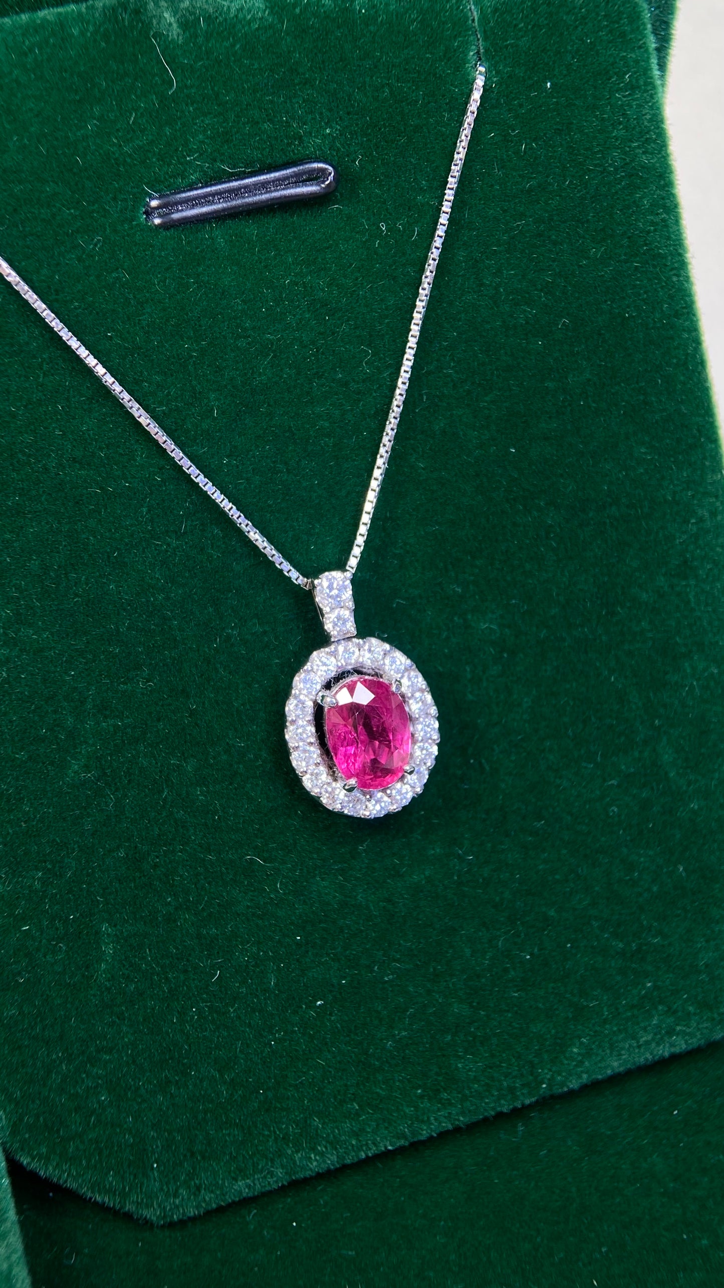 K18 White Gold&Ruby&Diamond Necklace| Ruby: 1.74ct Thailand ｜Diamonds：0.40ct｜Japanese Vintage Estate Jewelry -BAMH