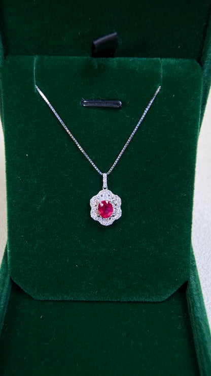 Pt850 platinum/Pt950 platinum&Ruby&Diamond Necklace| Ruby: 1.01ct Burmese-Pigeon Blood Red｜Diamonds：0.56ct｜Japanese Vintage Estate Jewelry -AHYN