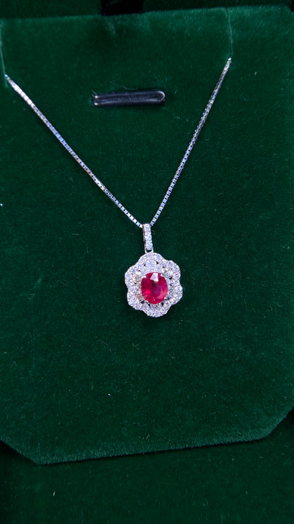 Pt850 platinum/Pt950 platinum&Ruby&Diamond Necklace| Ruby: 1.01ct Burmese-Pigeon Blood Red｜Diamonds：0.56ct｜Japanese Vintage Estate Jewelry -AHYN