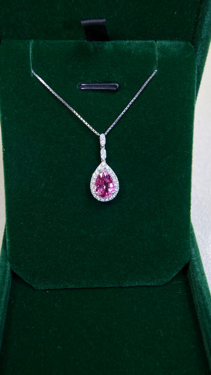 K18 White Gold /750‰ White Gold&Pink Sapphire & Diamond Necklace| Pink Sapphires Sri Lanka ｜Diamonds:0.27ct |Japanese Vintage Estate Jewelry -BIPA