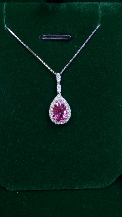 K18 White Gold /750‰ White Gold&Pink Sapphire & Diamond Necklace| Pink Sapphires Sri Lanka ｜Diamonds:0.27ct |Japanese Vintage Estate Jewelry -BIPA