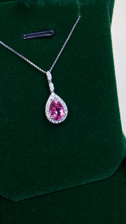 K18 White Gold /750‰ White Gold&Pink Sapphire & Diamond Necklace| Pink Sapphires Sri Lanka ｜Diamonds:0.27ct |Japanese Vintage Estate Jewelry -BIPA