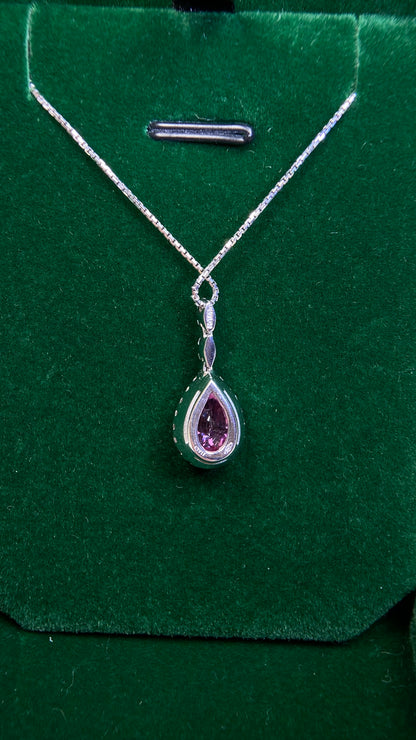 K18 White Gold /750‰ White Gold&Pink Sapphire & Diamond Necklace| Pink Sapphires Sri Lanka ｜Diamonds:0.27ct |Japanese Vintage Estate Jewelry -BIPA