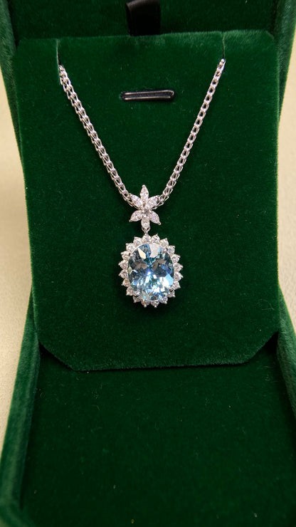 Pt  platinum/Pt850 platinum&Aquamarine&Diamond Necklace| Aquamarine: 6.06ct｜Diamonds：0.99/0.33ct｜Japanese Vintage Estate Jewelry -BPCW