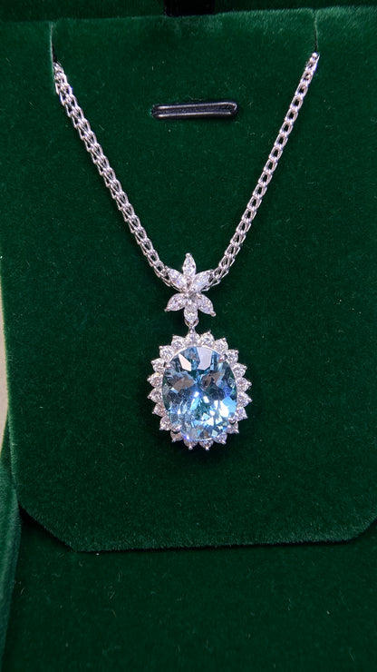 Pt  platinum/Pt850 platinum&Aquamarine&Diamond Necklace| Aquamarine: 6.06ct｜Diamonds：0.99/0.33ct｜Japanese Vintage Estate Jewelry -BPCW