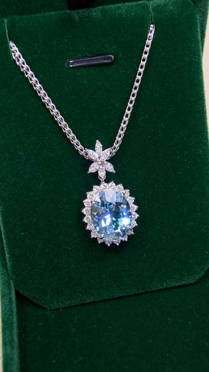 Pt  platinum/Pt850 platinum&Aquamarine&Diamond Necklace| Aquamarine: 6.06ct｜Diamonds：0.99/0.33ct｜Japanese Vintage Estate Jewelry -BPCW