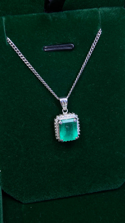 Pt900 platinum&Emerald&Diamond Necklace| Emerald: 3.34ct｜Diamonds：0.26ct｜Japanese Vintage Estate Jewelry -BMGY