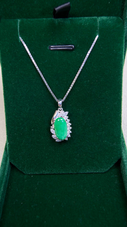 Pt900 platinum/Pt850 platinum&Jadeit&Diamond Necklace|Jadeite: 2.23ct｜Diamonds：0.50ct｜Japanese Vintage Estate Jewelry -BOQQ