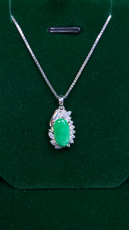 Pt900 platinum/Pt850 platinum&Jadeit&Diamond Necklace|Jadeite: 2.23ct｜Diamonds：0.50ct｜Japanese Vintage Estate Jewelry -BOQQ