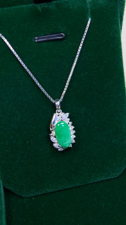 Pt900 platinum/Pt850 platinum&Jadeit&Diamond Necklace|Jadeite: 2.23ct｜Diamonds：0.50ct｜Japanese Vintage Estate Jewelry -BOQQ