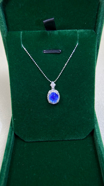 K18 White Gold&Sapphire&Diamond Necklace| Sapphire:2.27ct｜Diamonds：0.35ct｜Japanese Vintage Estate Jewelry -BMZD