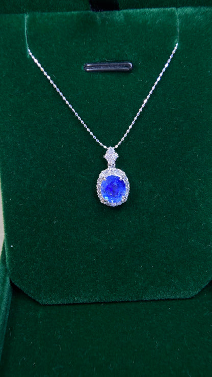 K18 White Gold&Sapphire&Diamond Necklace| Sapphire:2.27ct｜Diamonds：0.35ct｜Japanese Vintage Estate Jewelry -BMZD