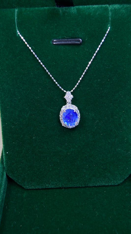 K18 White Gold&Sapphire&Diamond Necklace| Sapphire:2.27ct｜Diamonds：0.35ct｜Japanese Vintage Estate Jewelry -BMZD