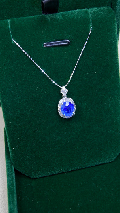 K18 White Gold&Sapphire&Diamond Necklace| Sapphire:2.27ct｜Diamonds：0.35ct｜Japanese Vintage Estate Jewelry -BMZD