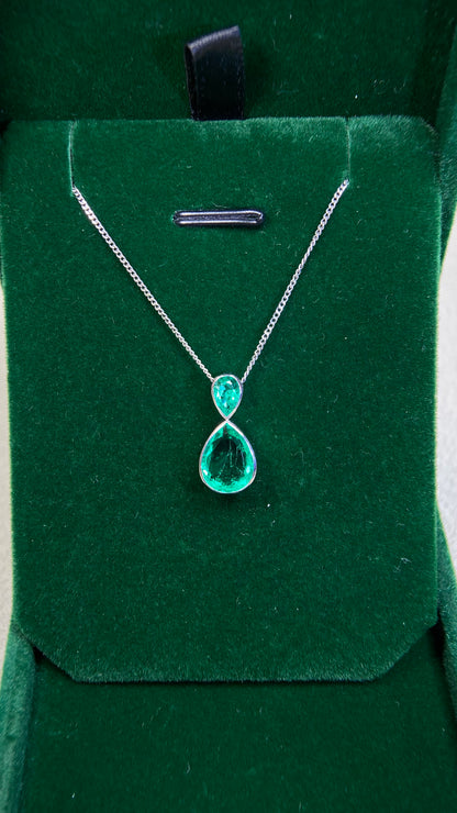 Pt900 platinum/Pt850 platinum&Emerald&Diamond Necklace| Emeralds: 1.56/0.35ct｜Japanese Vintage Estate Jewelry -BQWU