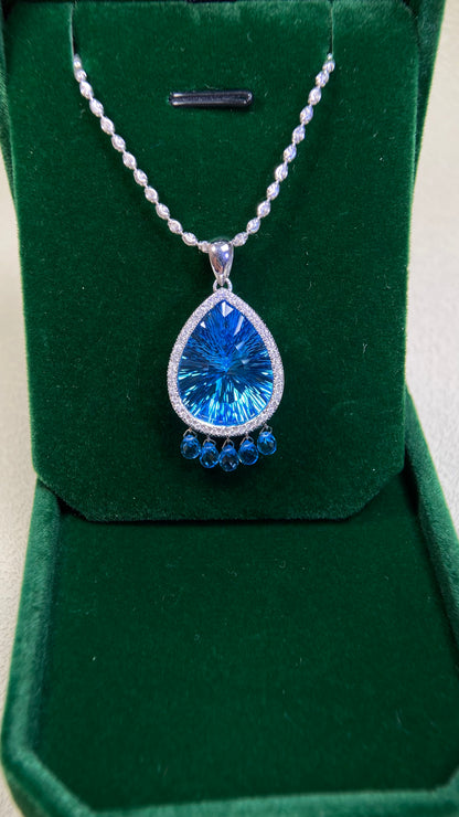 750‰ White Gold/K18 White Gold&Blue Topaz&Diamond Necklace| Blue Topaz: 23.12ct｜Diamonds：0.21ct｜Japanese Vintage Estate Jewelry -BPGM