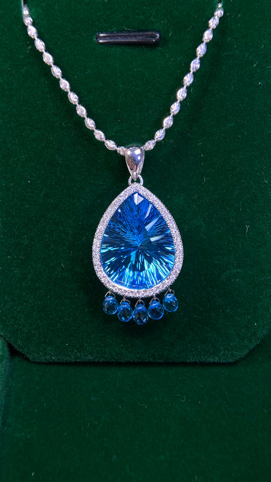750‰ White Gold/K18 White Gold&Blue Topaz&Diamond Necklace| Blue Topaz: 23.12ct｜Diamonds：0.21ct｜Japanese Vintage Estate Jewelry -BPGM