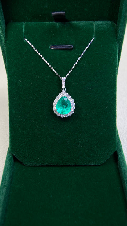 Pt900 platinum/Pt850 platinum&Emerald&Diamond Necklace| Emerald: 2.787ct Colombian｜Diamonds：0.74ct｜Japanese Vintage Estate Jewelry -BQUB