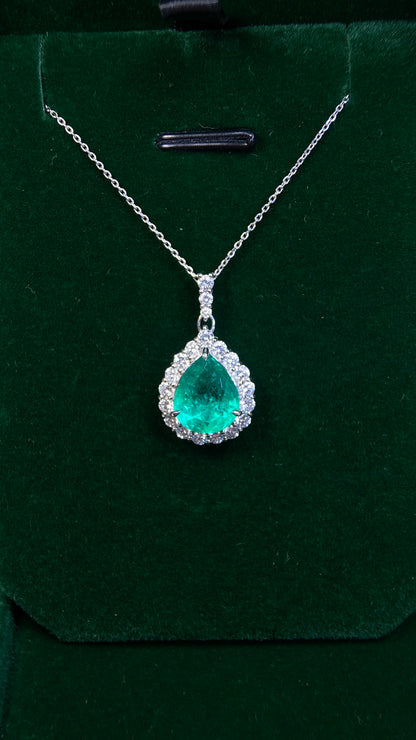 Pt900 platinum/Pt850 platinum&Emerald&Diamond Necklace| Emerald: 2.787ct Colombian｜Diamonds：0.74ct｜Japanese Vintage Estate Jewelry -BQUB