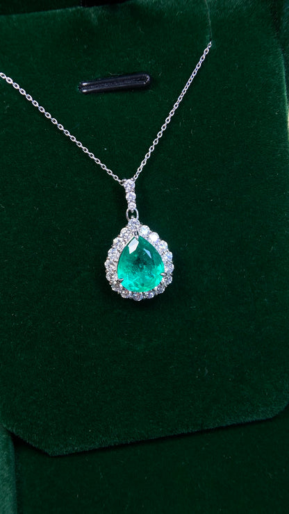 Pt900 platinum/Pt850 platinum&Emerald&Diamond Necklace| Emerald: 2.787ct Colombian｜Diamonds：0.74ct｜Japanese Vintage Estate Jewelry -BQUB