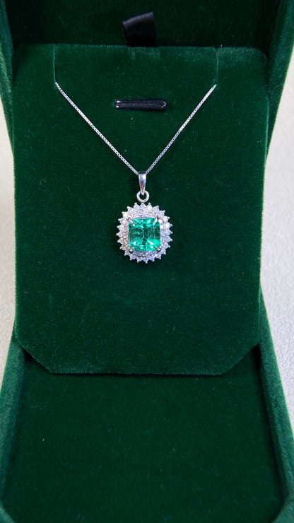 Pt900 platinum/Pt850 platinum&Emerald&Diamond Necklace| Emerald: 2.28ct｜Diamonds：0.60ct｜Japanese Vintage Estate Jewelry -ADIX