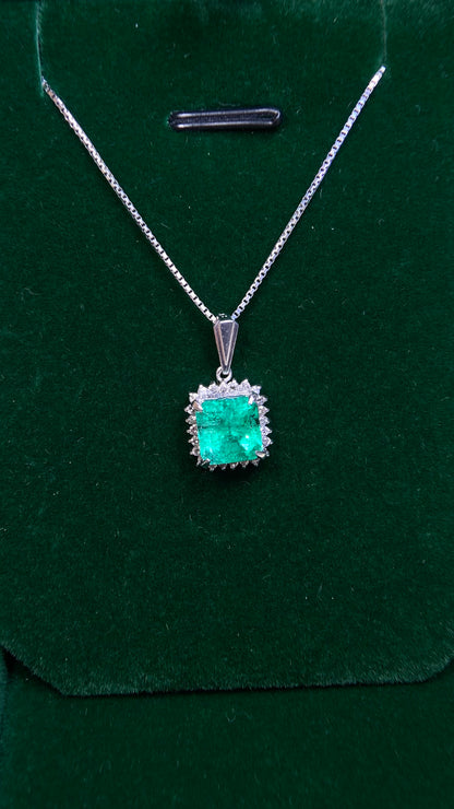 Pt900 platinum/Pt850 platinum&Emerald&Diamond Necklace| Emerald: 2.13ct｜Diamonds：0.20ct｜Japanese Vintage Estate Jewelry -BMPK