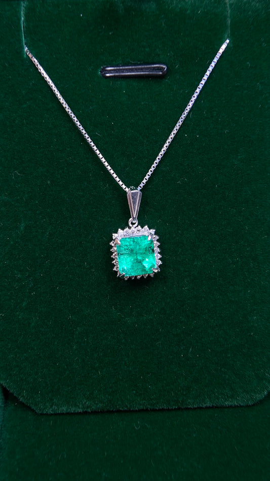 Pt900 platinum/Pt850 platinum&Emerald&Diamond Necklace| Emerald: 2.13ct｜Diamonds：0.20ct｜Japanese Vintage Estate Jewelry -BMPK
