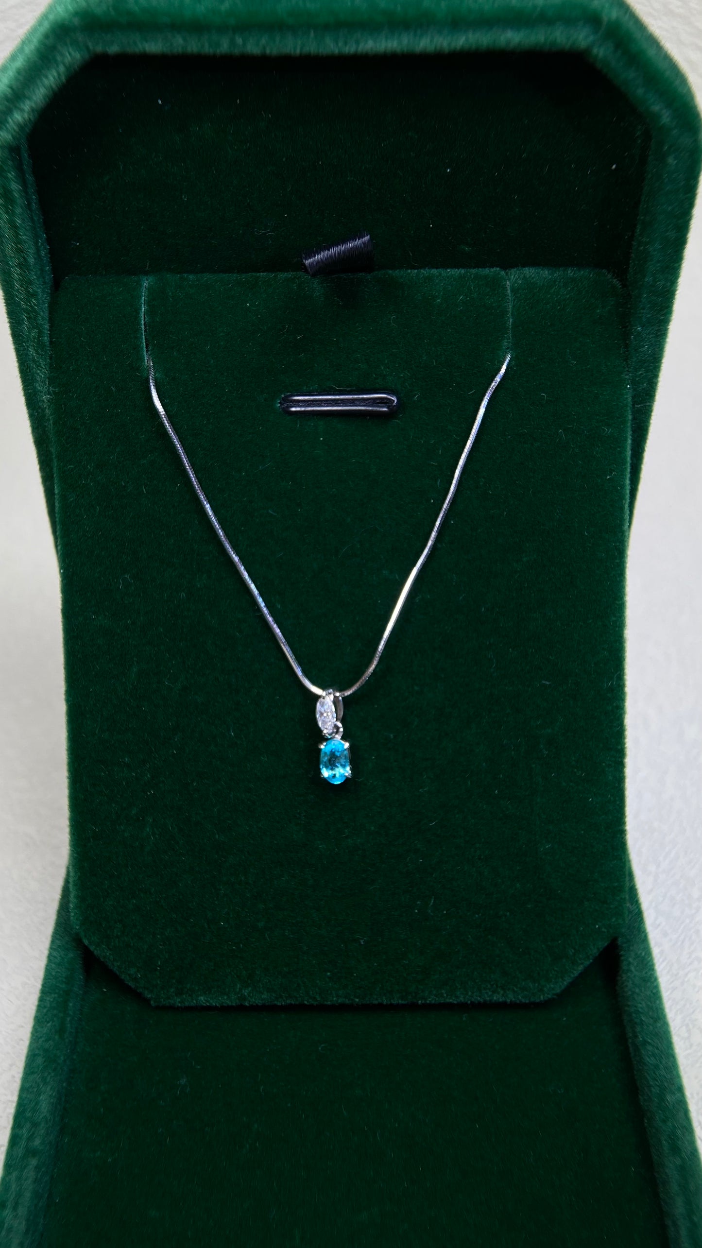 Pt850 platinum&Paraiba Tourmaline&Diamond Necklace| Paraiba Tourmaline: 0.204ct Brazil｜Diamonds：0.113ct｜Japanese Vintage Estate Jewelry -AHXF