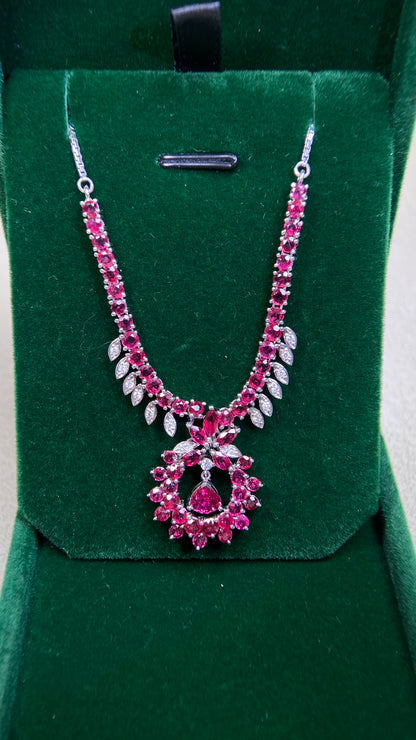 Pt900 platinum/Pt850 platinum&Ruby&Diamond Necklace| Rubys: 5.80ct｜Diamonds：0.15ct｜Japanese Vintage Estate Jewelry -BPZT