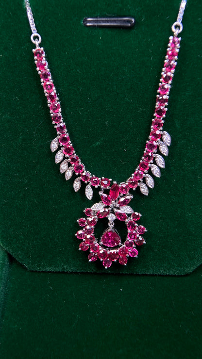 Pt900 platinum/Pt850 platinum&Ruby&Diamond Necklace| Rubys: 5.80ct｜Diamonds：0.15ct｜Japanese Vintage Estate Jewelry -BPZT