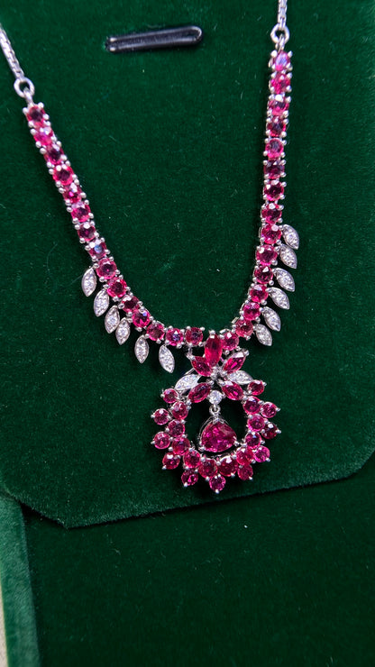 Pt900 platinum/Pt850 platinum&Ruby&Diamond Necklace| Rubys: 5.80ct｜Diamonds：0.15ct｜Japanese Vintage Estate Jewelry -BPZT
